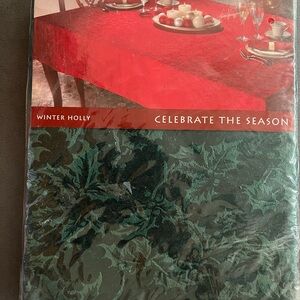 “Celebrate the Season” Winter Holly Emerald Green Tablecloth
